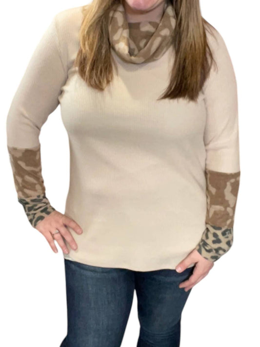 Honeyme - Leopard Accent Cowlneck Sweater