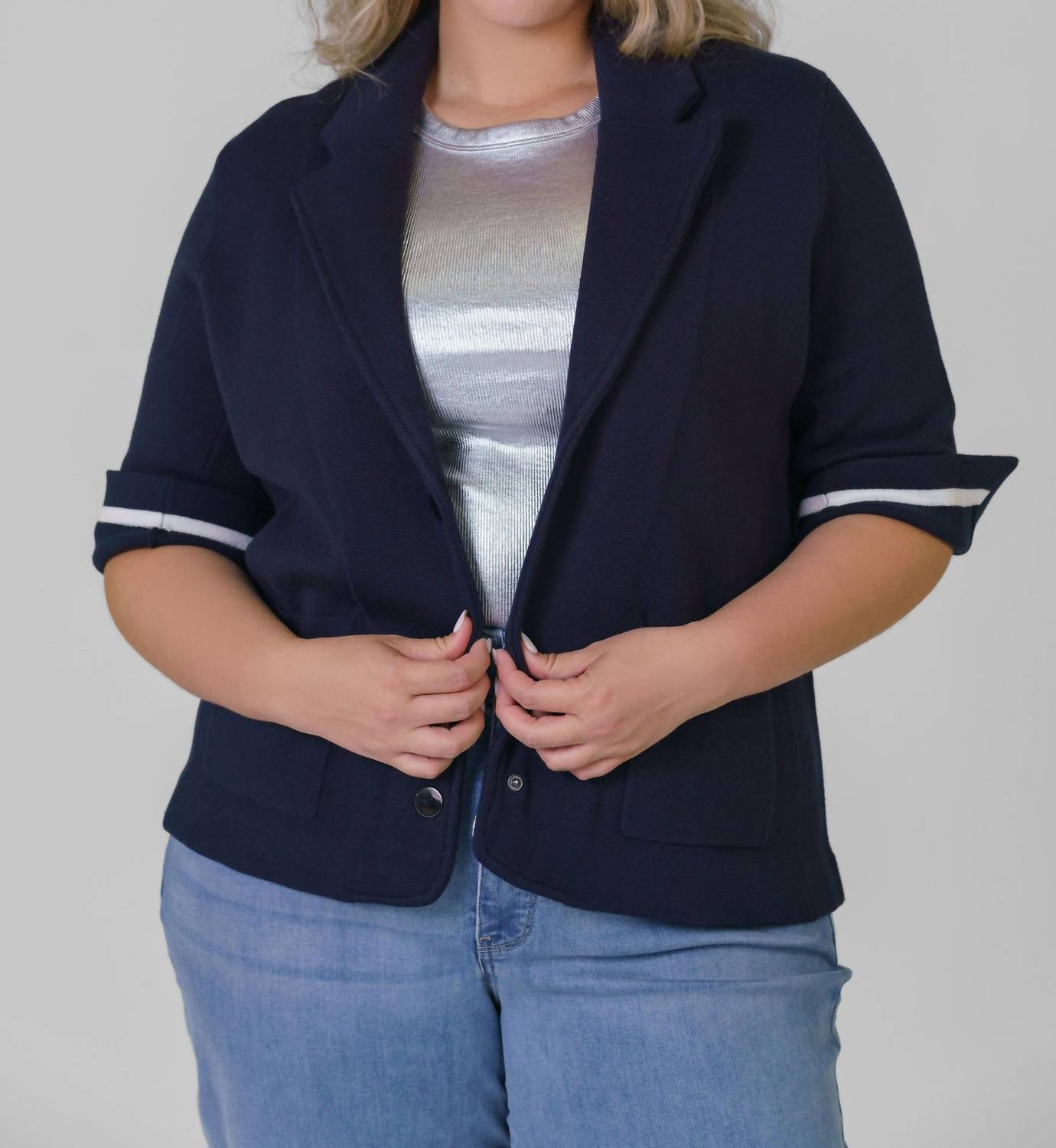 Minnie Rose - Cotton Blend Shrunken Blazer - Plus