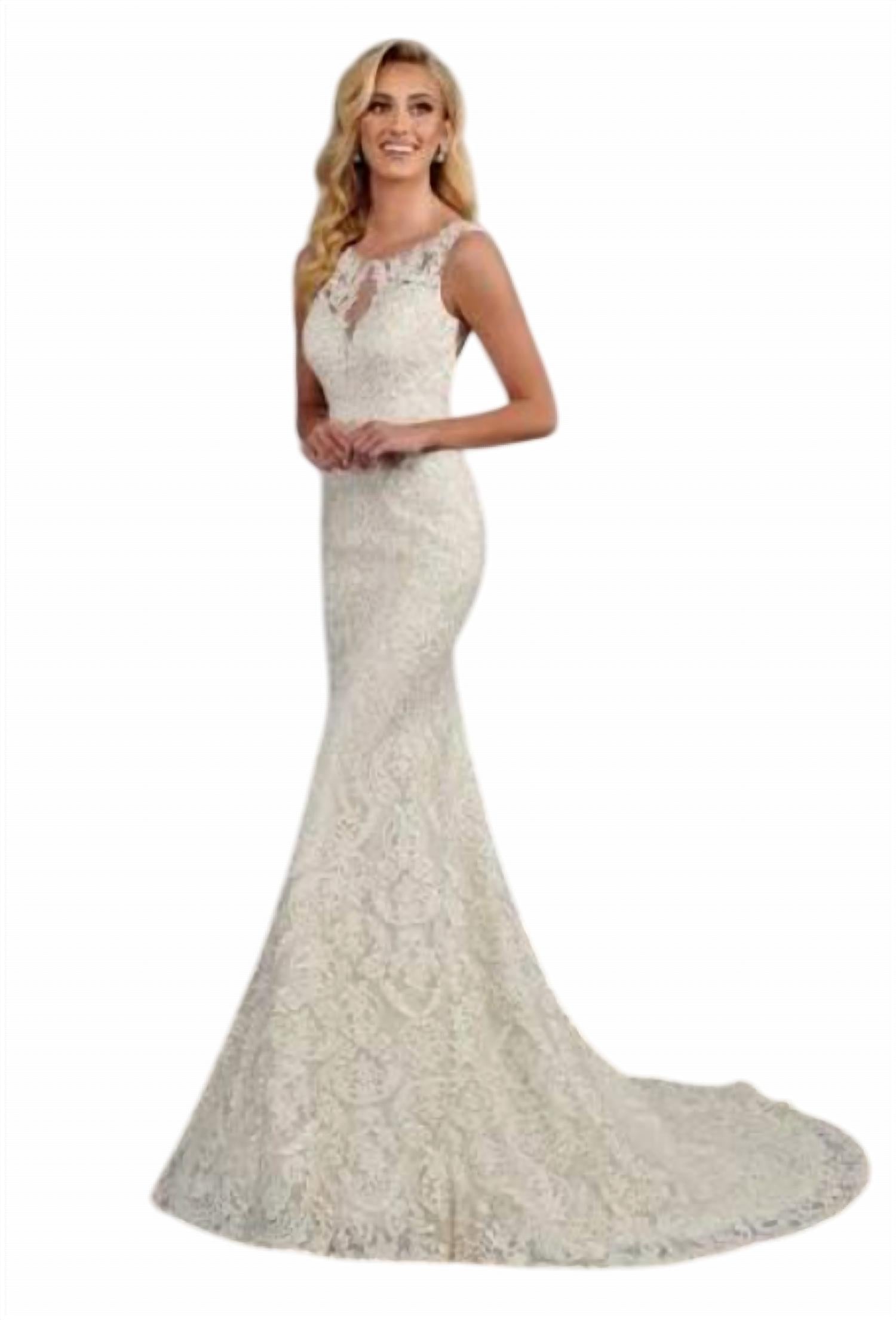 Mary'S Bridal - Fitted High Neck Wedding Dress