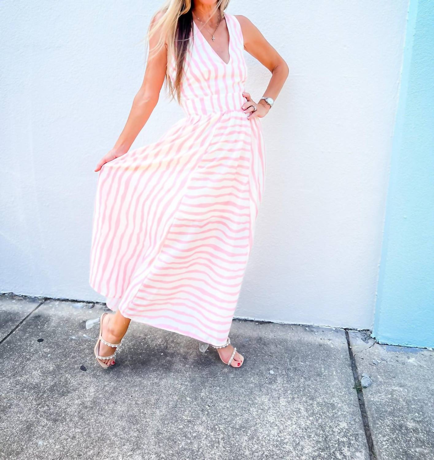 Entro - Cotton Candy Skies Striped Midi Dress