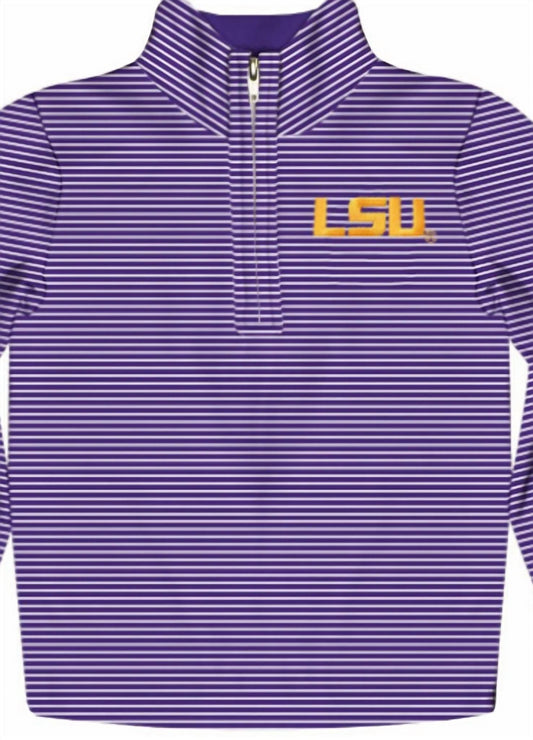 Vive La Fete - Boy's Lsu Tigers Embroidered Stripes Quarter Zip Pullover
