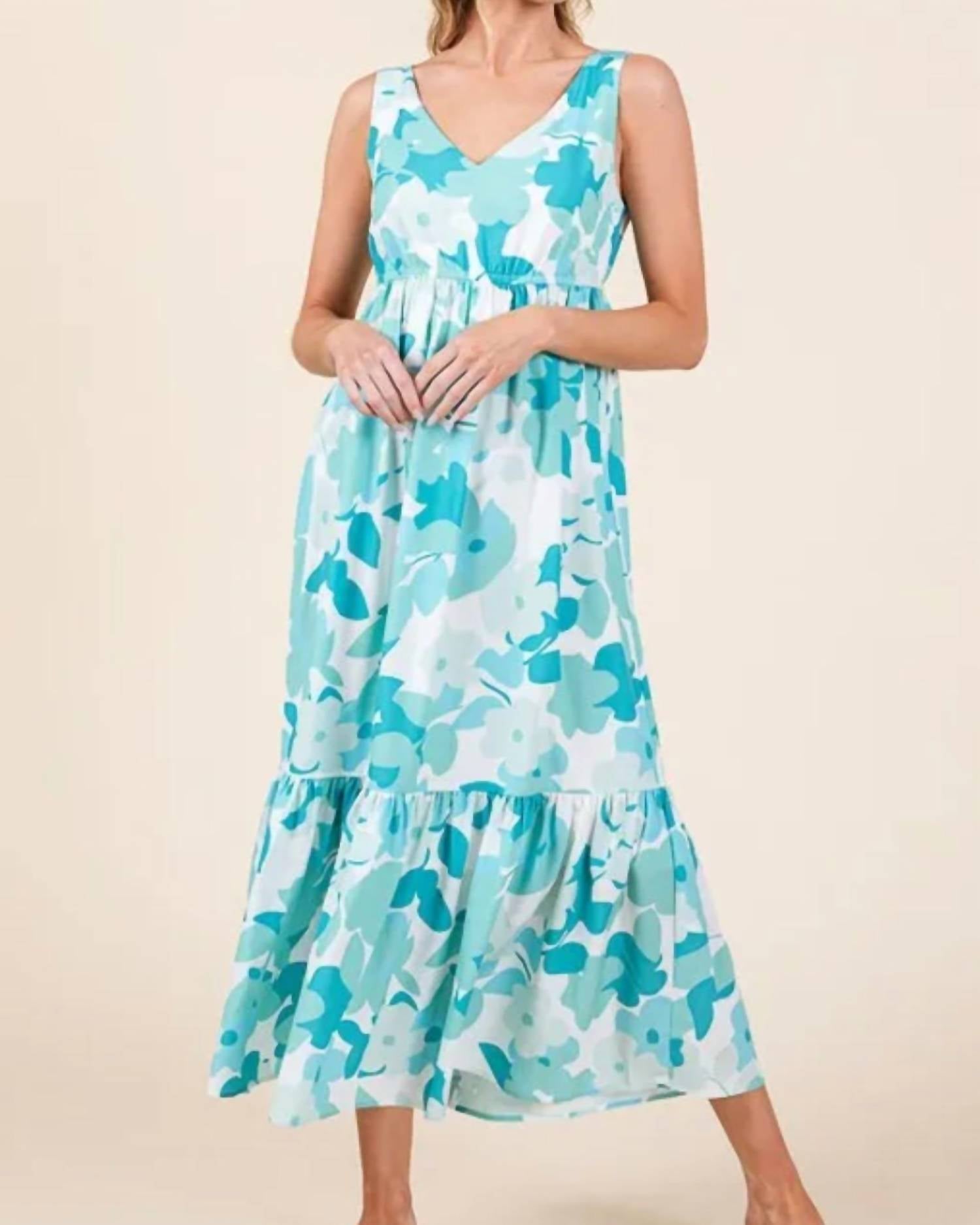Lime N Chili Seaside Bloom Midi Dress in soft aqua turquoise - women's dress