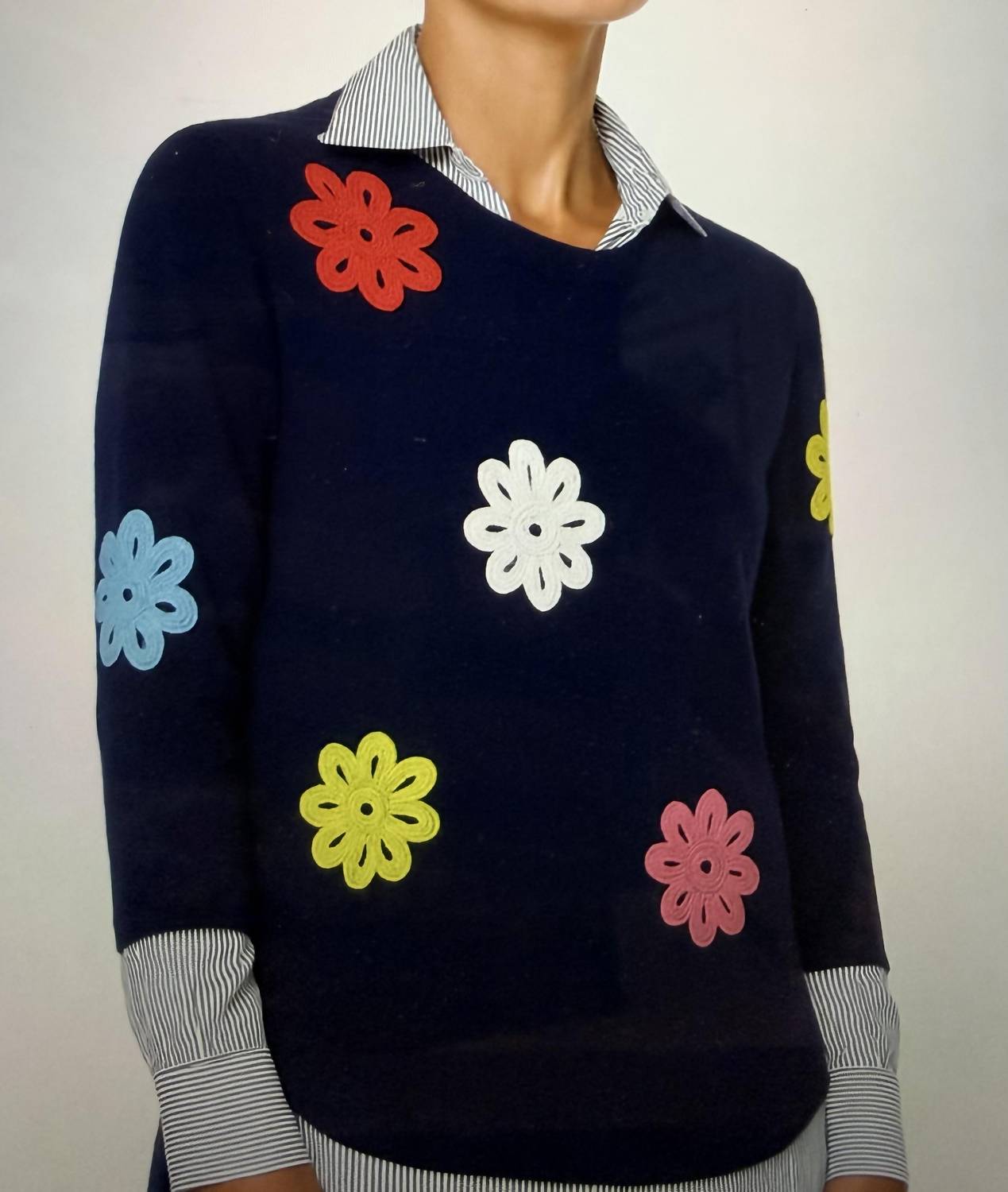 J'Envie/Eli Knit Sweater with Floral in navy - women's long sleeve top