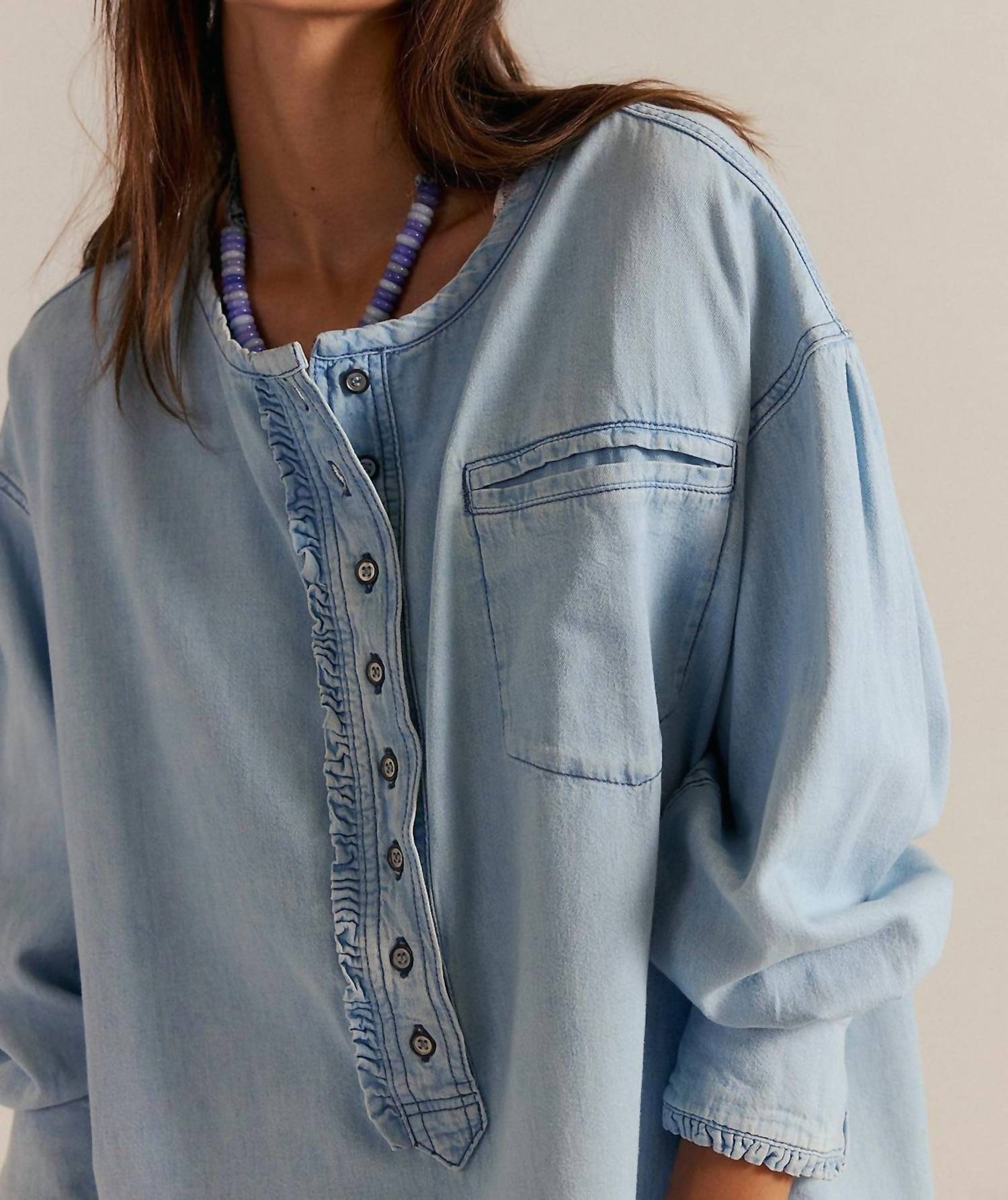 Free People - Dreaming Denim Pullover Top
