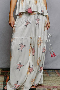 POL Star Embroidery Tassel Pocket Wide Leg Pants in ivory - women's pants - alternate view