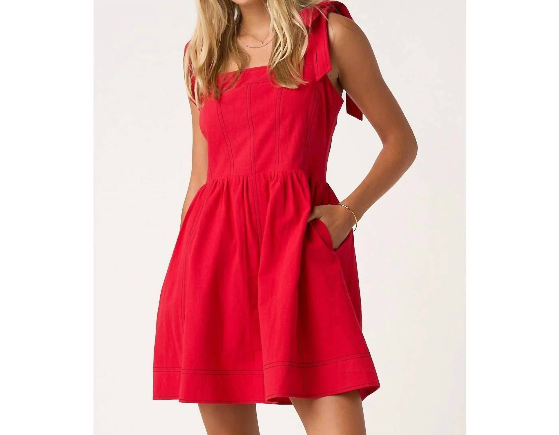Mittoshop - Game Day Contrast Stitch Tie Shoulder Mini Dress
