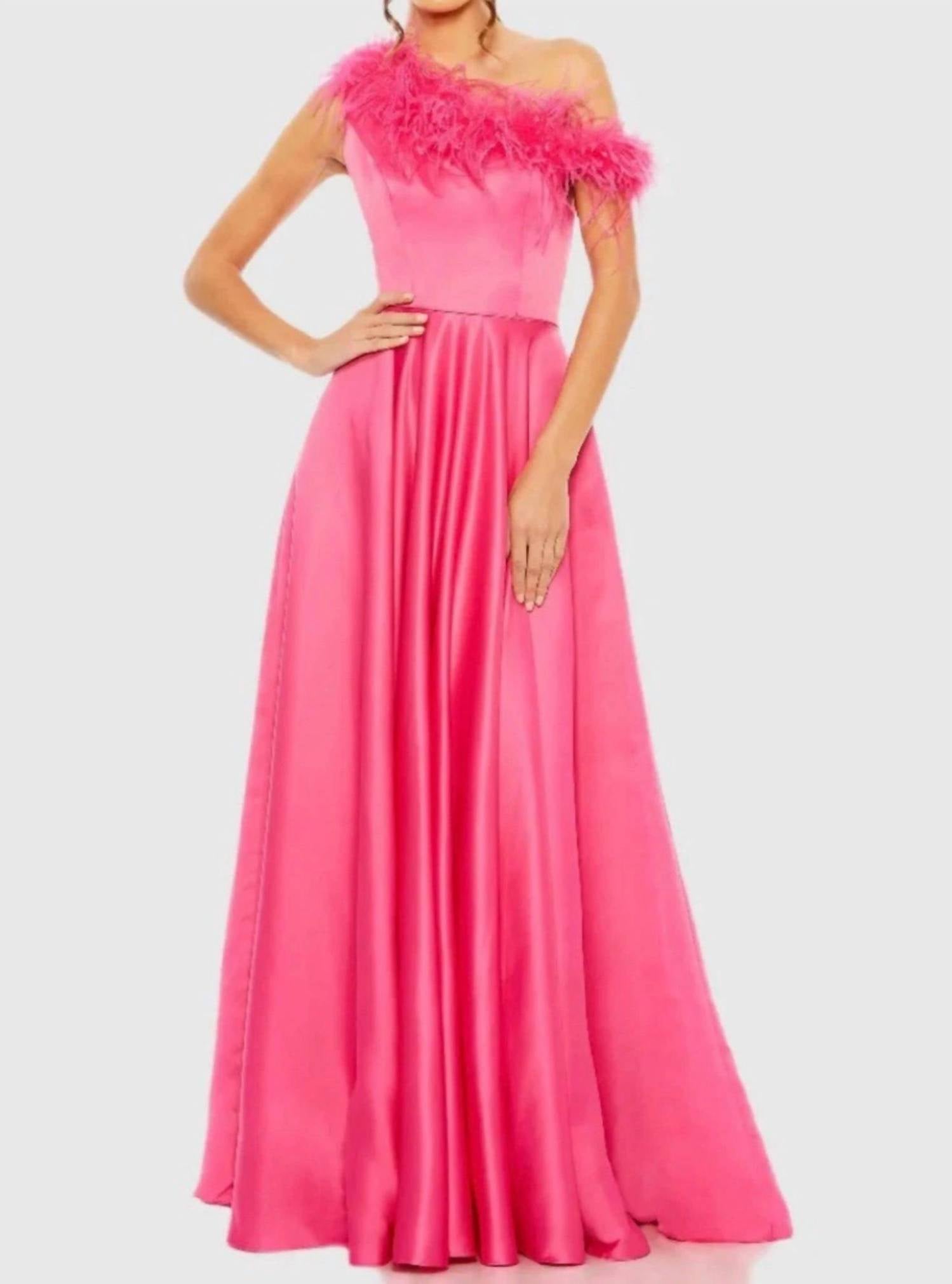 MAC DUGGAL One Shoulder A-line Gown in hot pink - women's dress