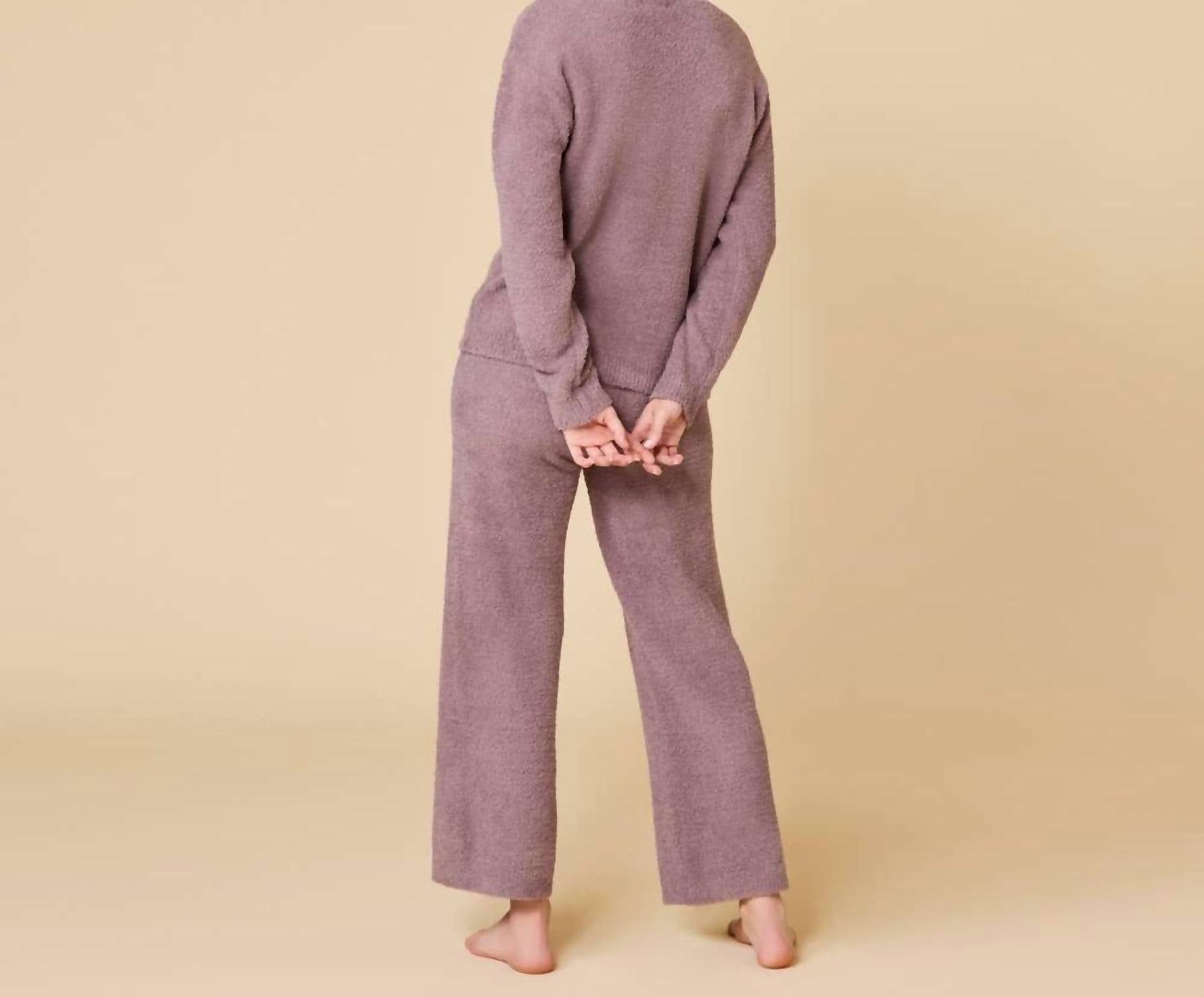 SOFTiES Marshmallow V Neck Lounge Set in driftwood - women's sleepwear - detail view