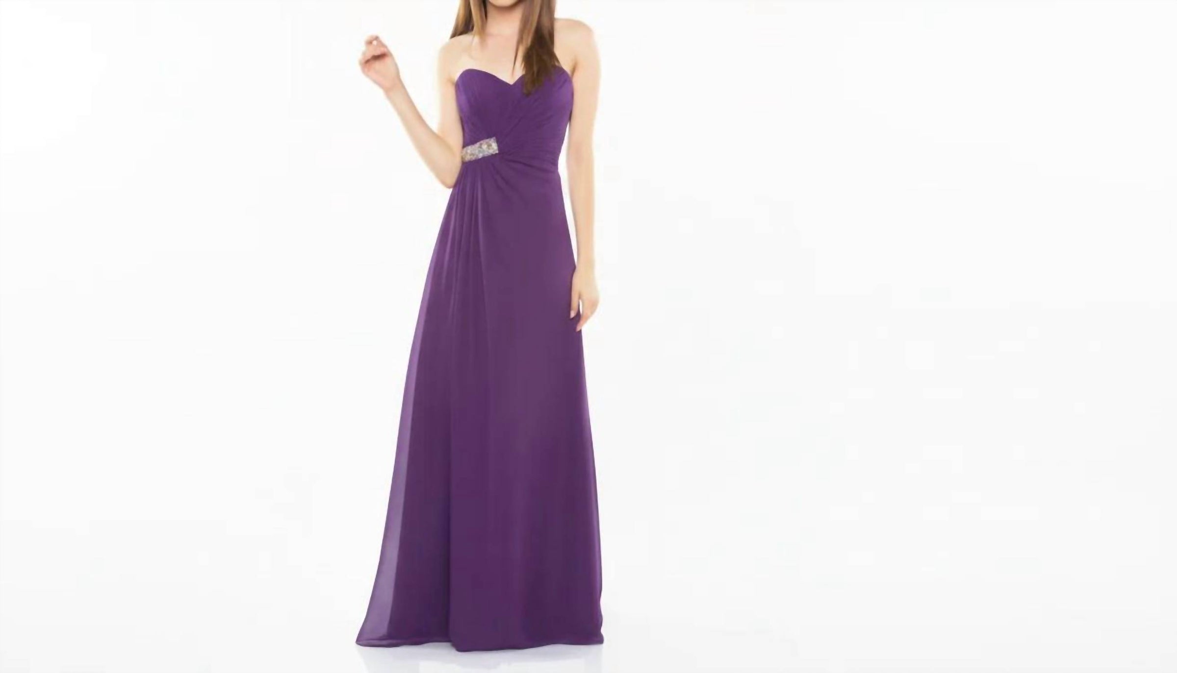 Last Dress - Strapless Chiffon Beaded Waist Accent Gown