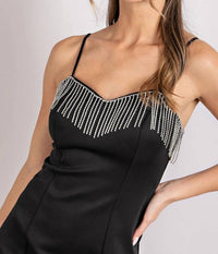 Ee:Some - Sleek Spaghetti Strap Body Con Mini Dress With Rhinestone Fringe