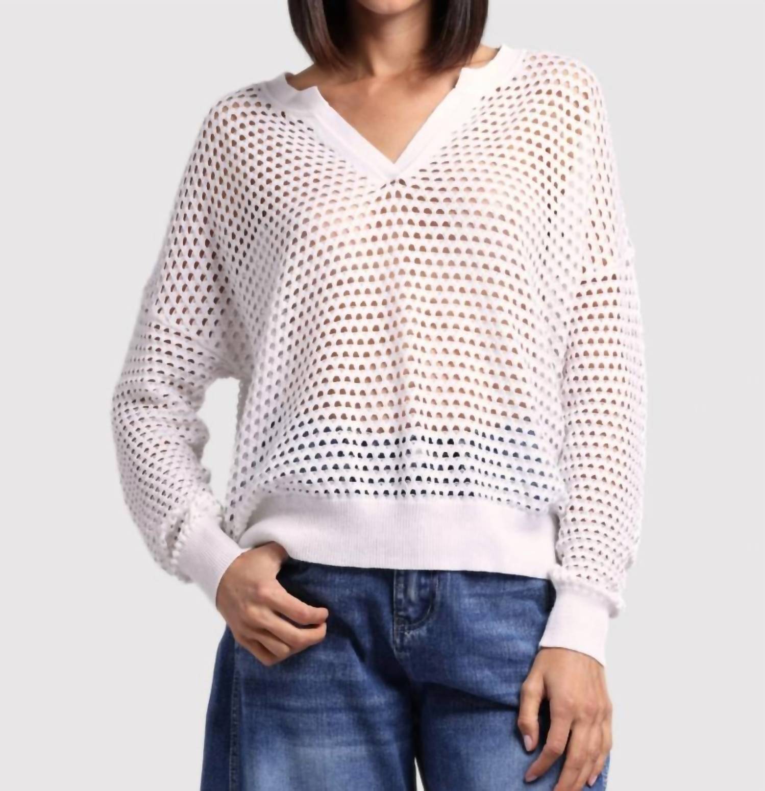 Minnie Rose - Plaited Mesh Split Neck Top