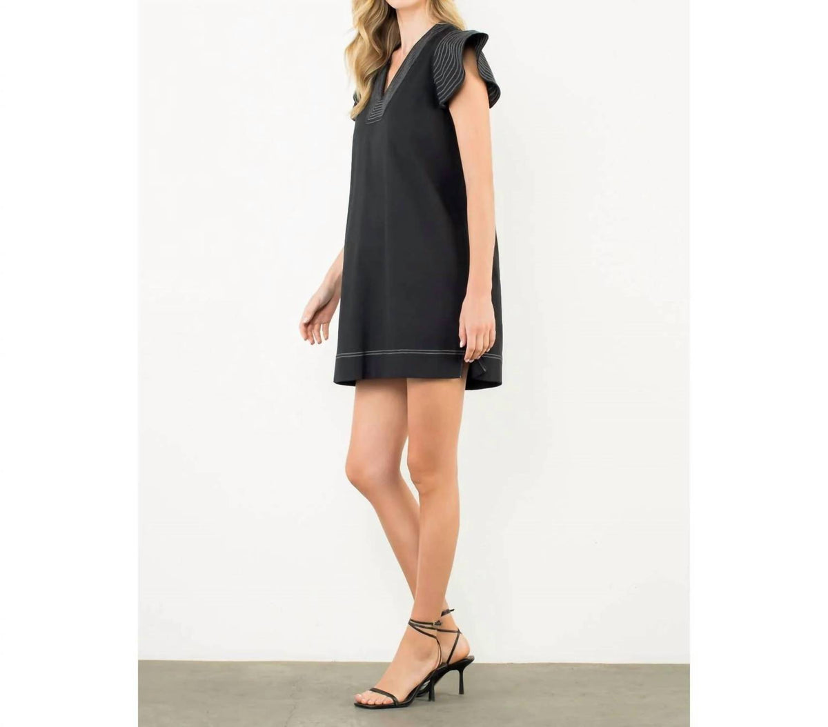 Thml - Striped Flutter Sleeve V-Neck Dress