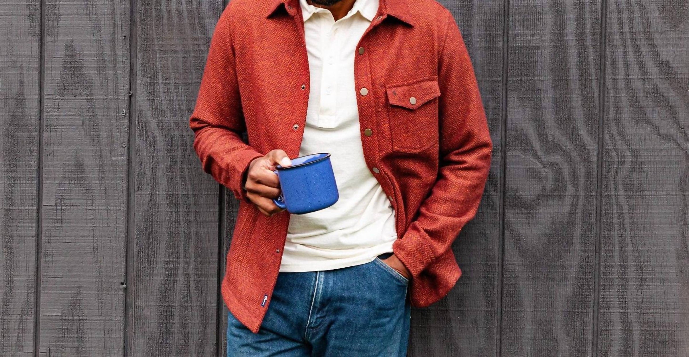 Criquet Herringbone Shacket in ember - men's shirt - alternate view