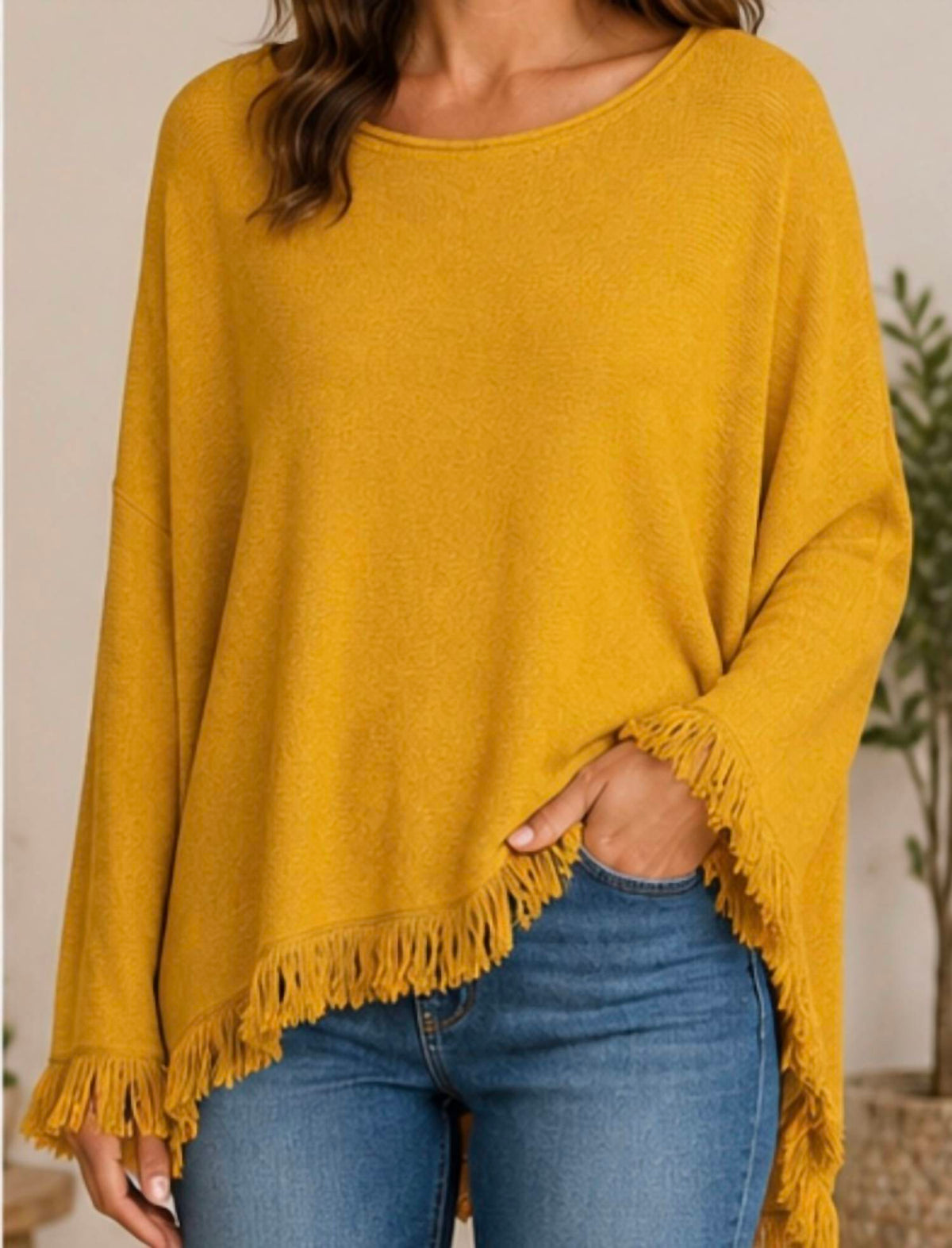 Keren Hart - Long Sleeve Fringe Hem Sweater