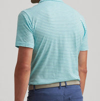 PETER MILLAR Journeyman Stripe Short Sleeve Polo in blue spruce - men's shirt - detail view