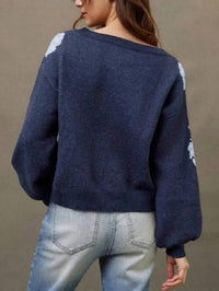 Rosa Clothing Casual Vintage Floral Pattern Pullover Sweater - Plus in blue - women's sweater - detail view