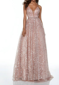 ALYCE PARIS Sparkling Sequined Ball Gown in rose gold - women's dress