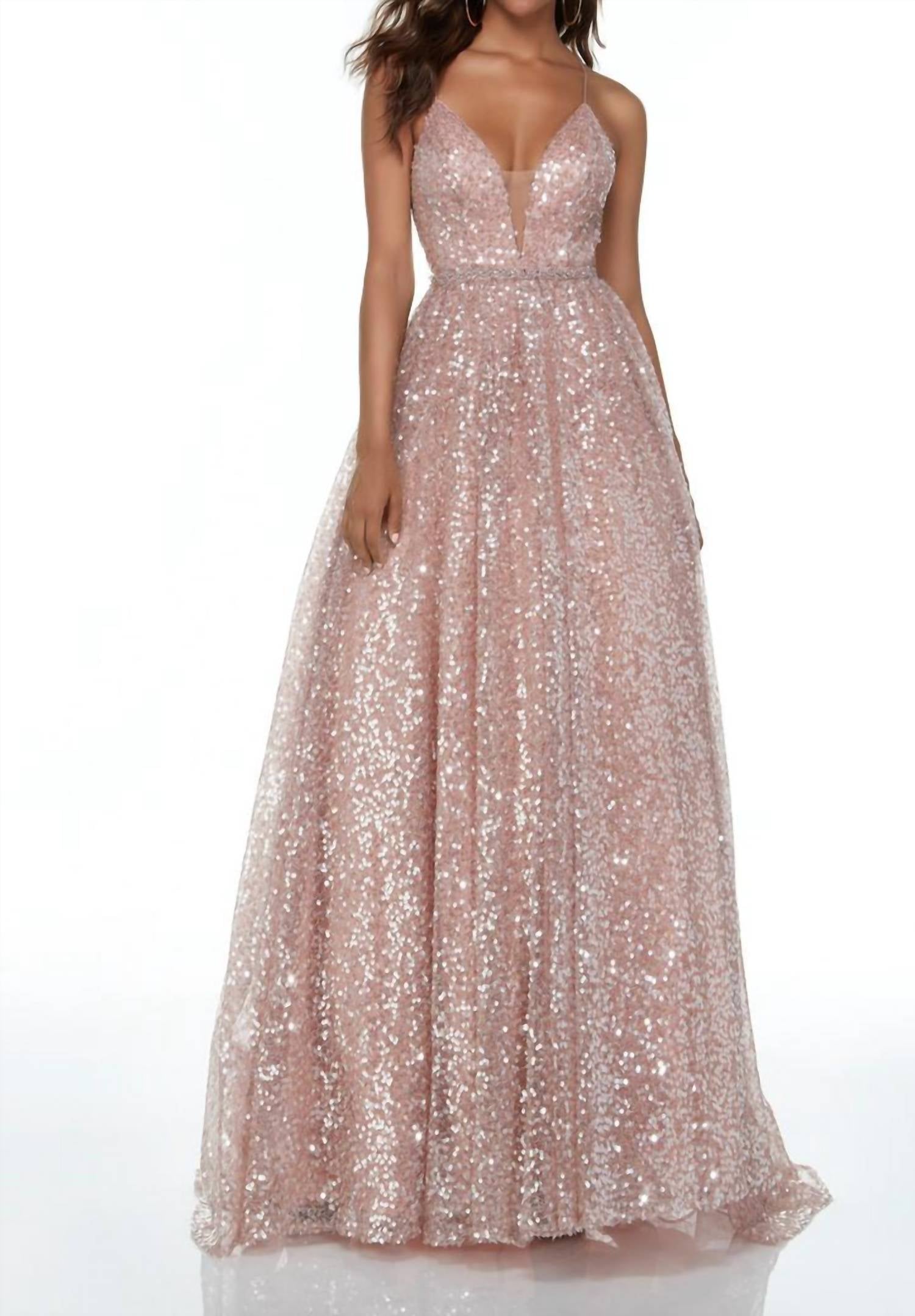 ALYCE PARIS Sparkling Sequined Ball Gown in rose gold - women's dress