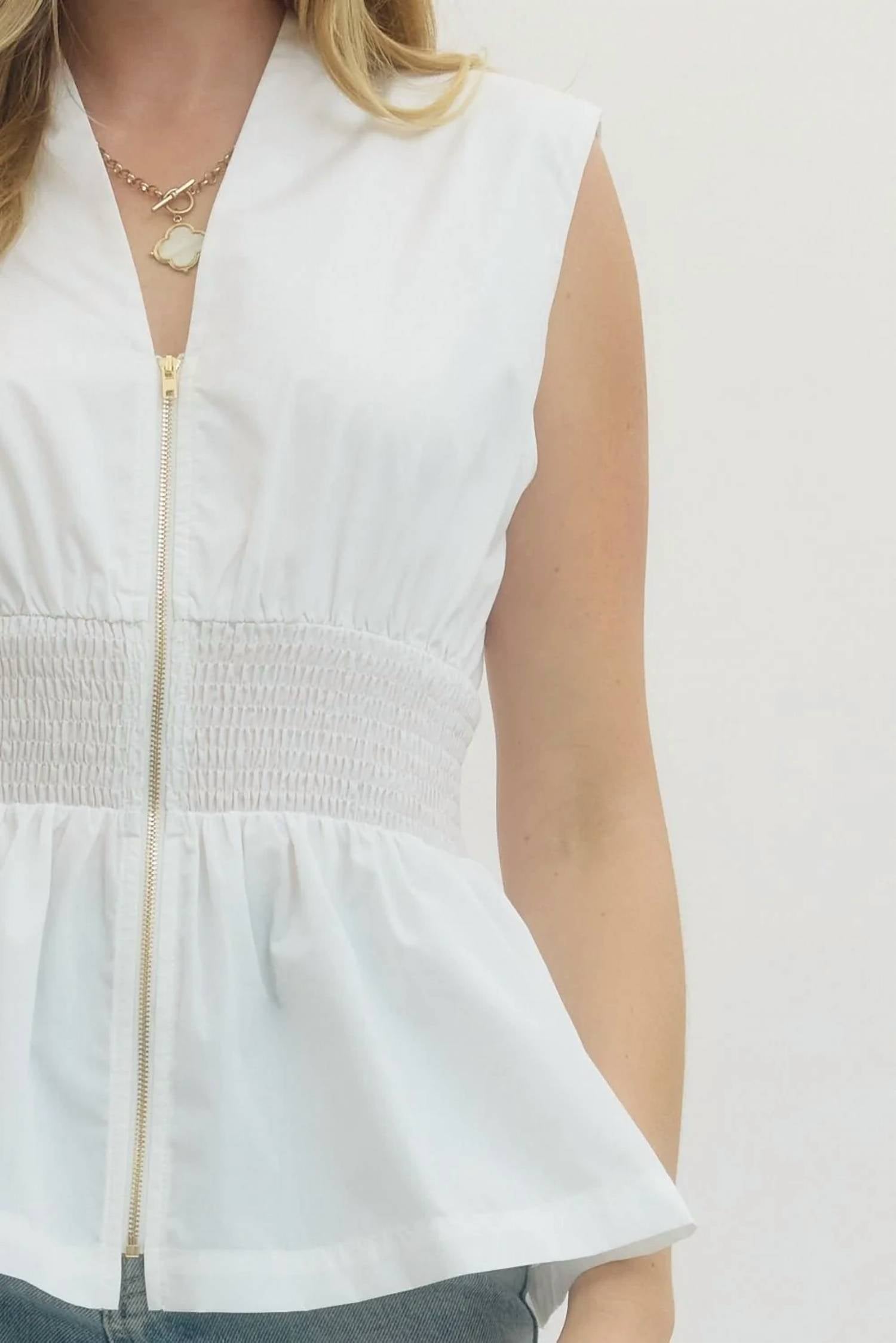 Entro - Polished Peplum Zip Front Top