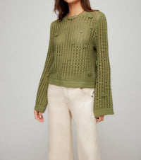 Fifteen Twenty Liv Crochet Sweater in olive - women's sweater - detail view
