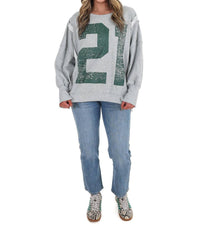 Ee:Some - Faded Varsity Print Pullover Top