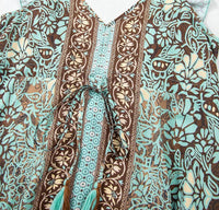 Lovesoft - Floral Print V Neck Ruffled Trim Backless Tassel Waist Maxi Dress