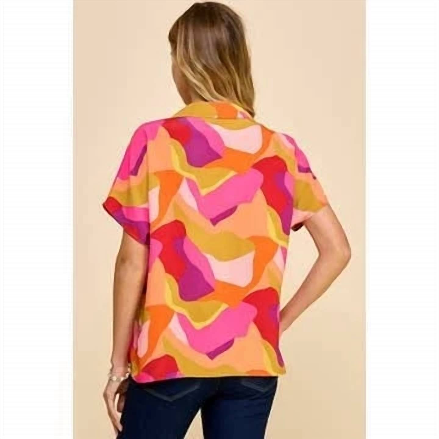 Les Amis - Collared Abstract Printed Top