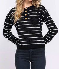 42Pops - Meredith Fitted Long Sleeve Striped Sweater