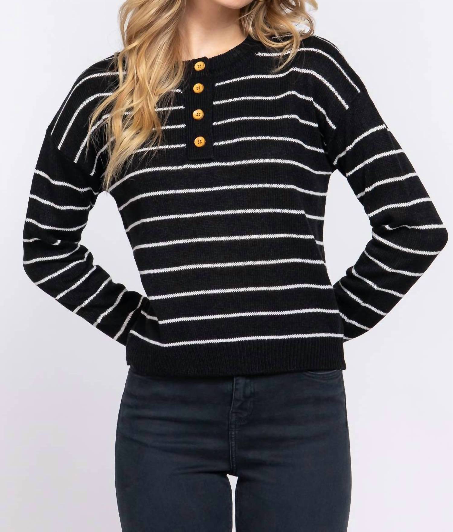 42Pops - Meredith Fitted Long Sleeve Striped Sweater