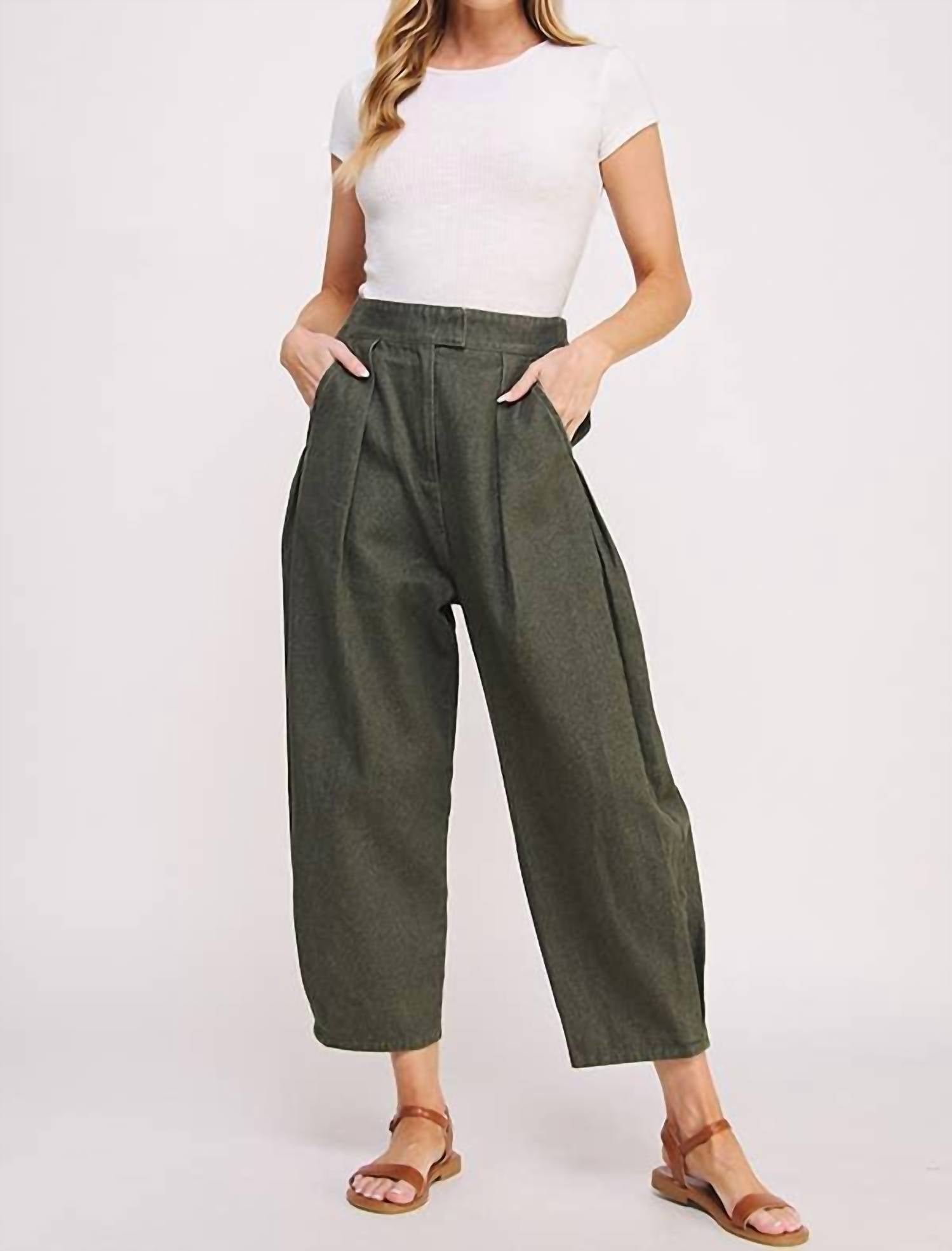 Jade By Jane - High Waist Pleated Baggy Ankle Trousers