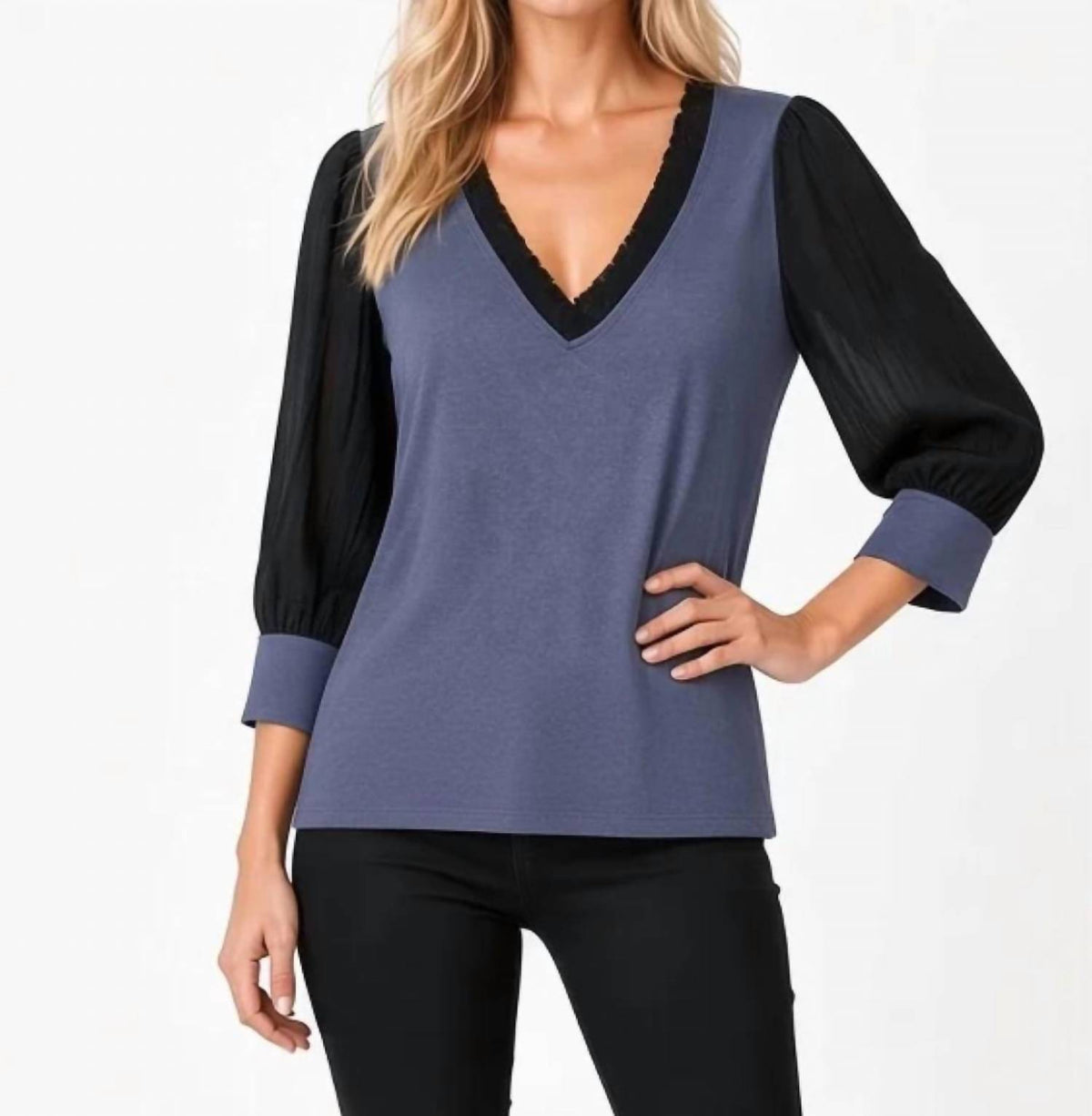 Maven West - 3/4 Sleeve Mixed Media Top