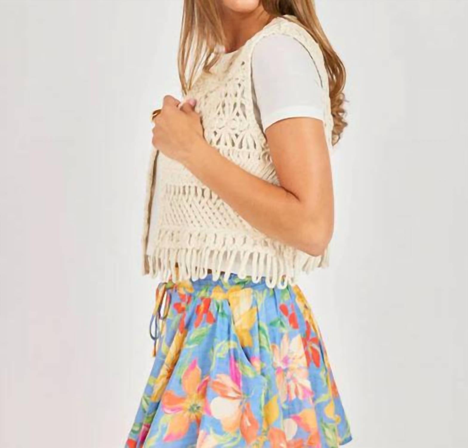 Sadie & Sage Matilda Crochet Vest in natural - women's cardigan - alternate view