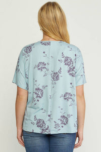 entro Floral V-neck Top - Plus in blue - women's blouse - detail view