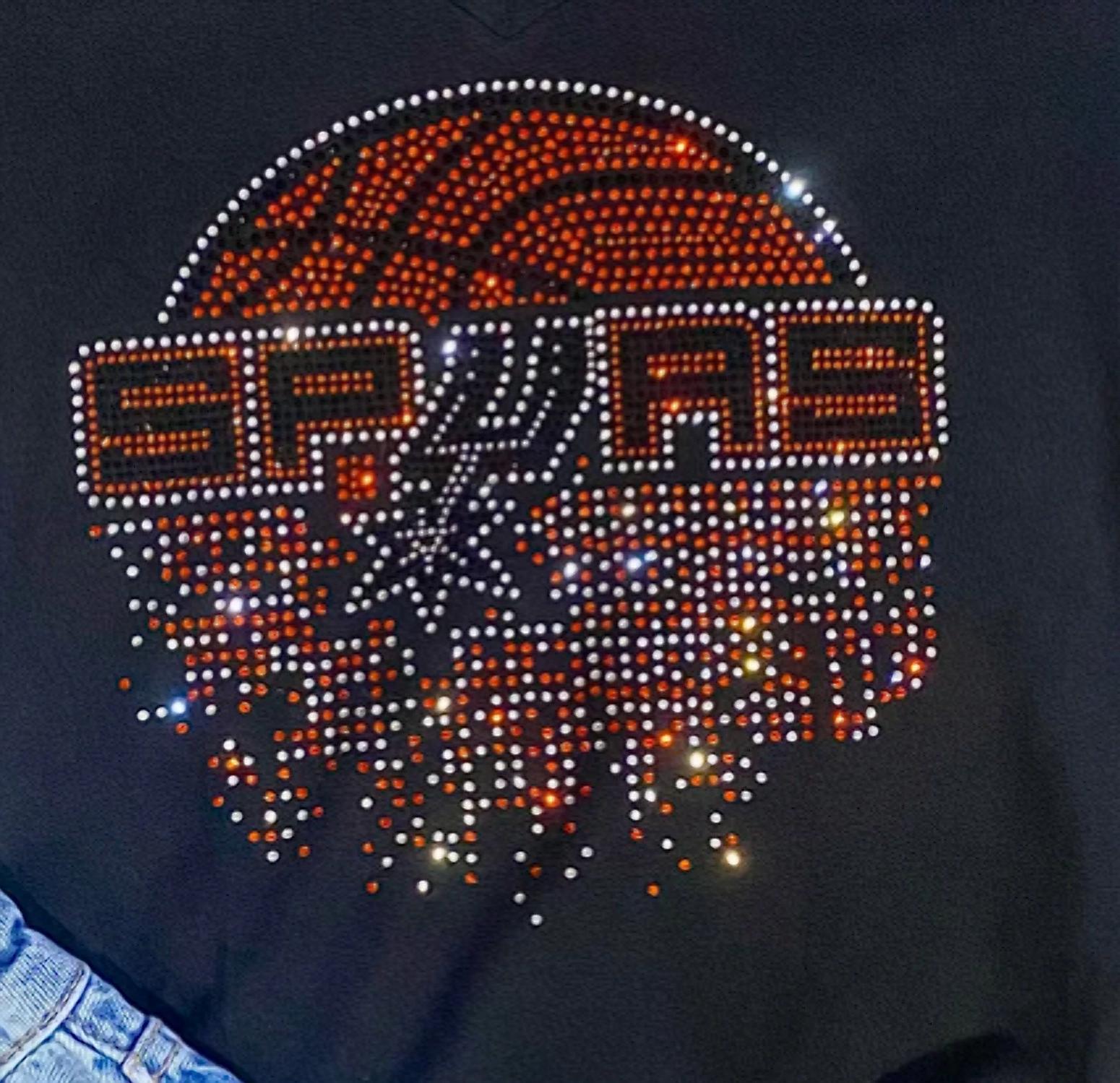 Crystallized by Sparkle Women's Spurs Basketball V-neck Tee Top in black - women's t-shirt - detail view