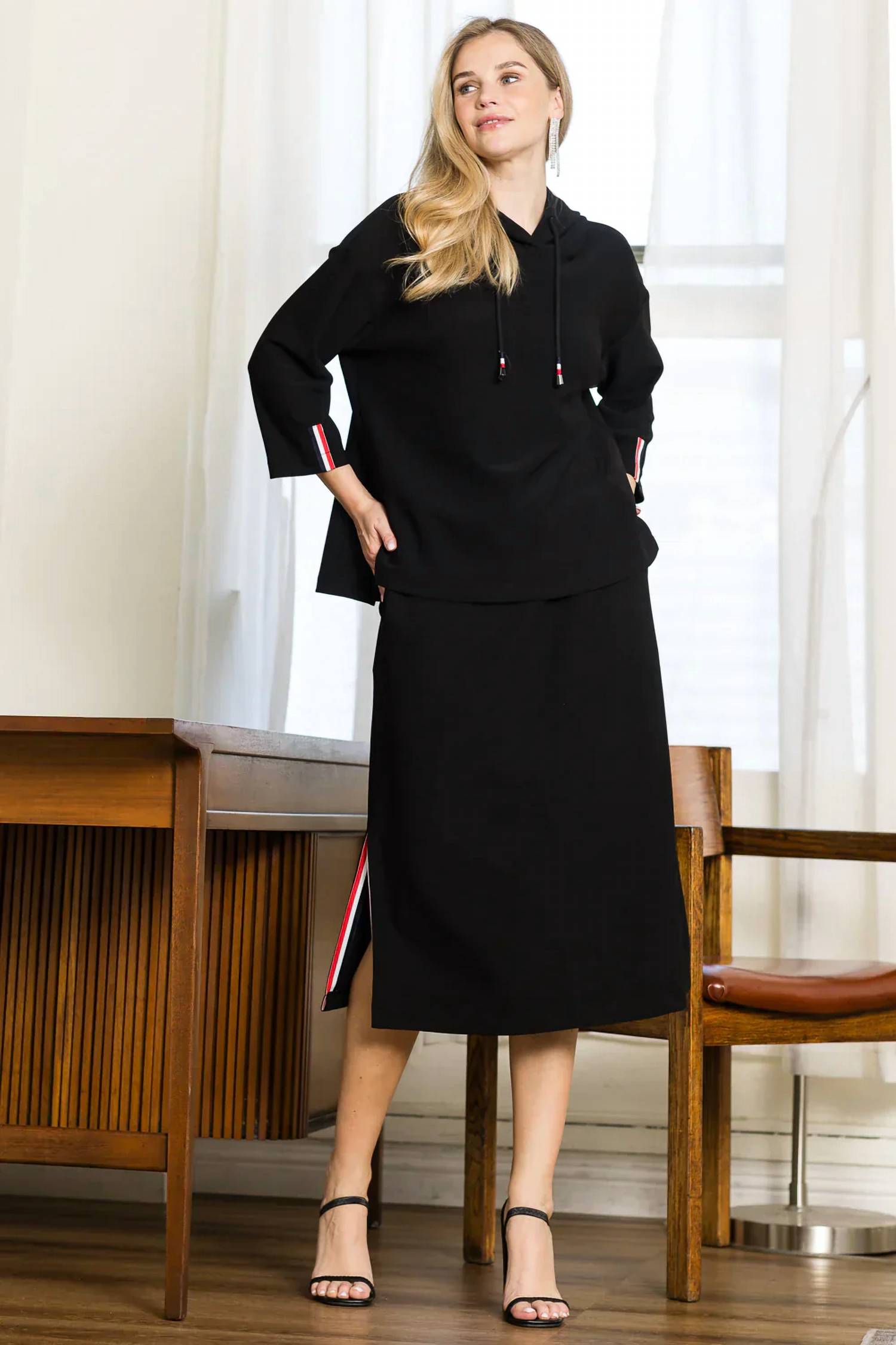 Joh - Khloe Knit Crepe Hoodie Top With Contrast Stripes