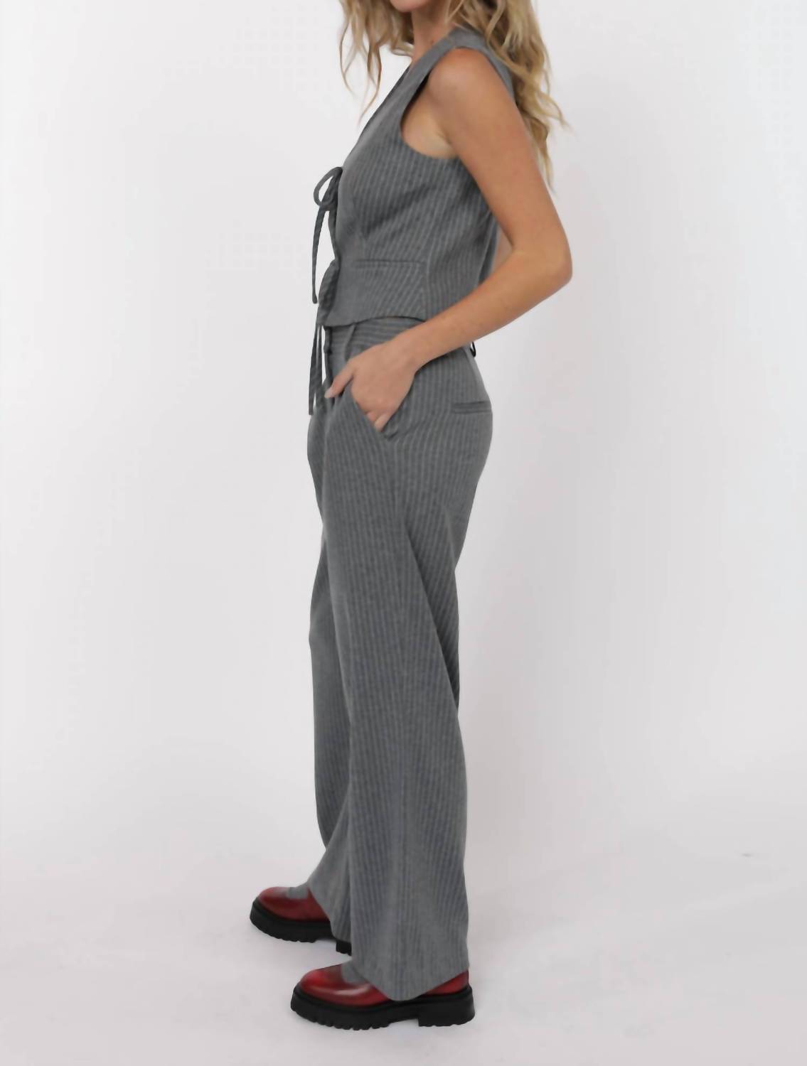 SAGE THE LABEL Day To Day Pinstripe Vest Top in grey - women's jacket - alternate view