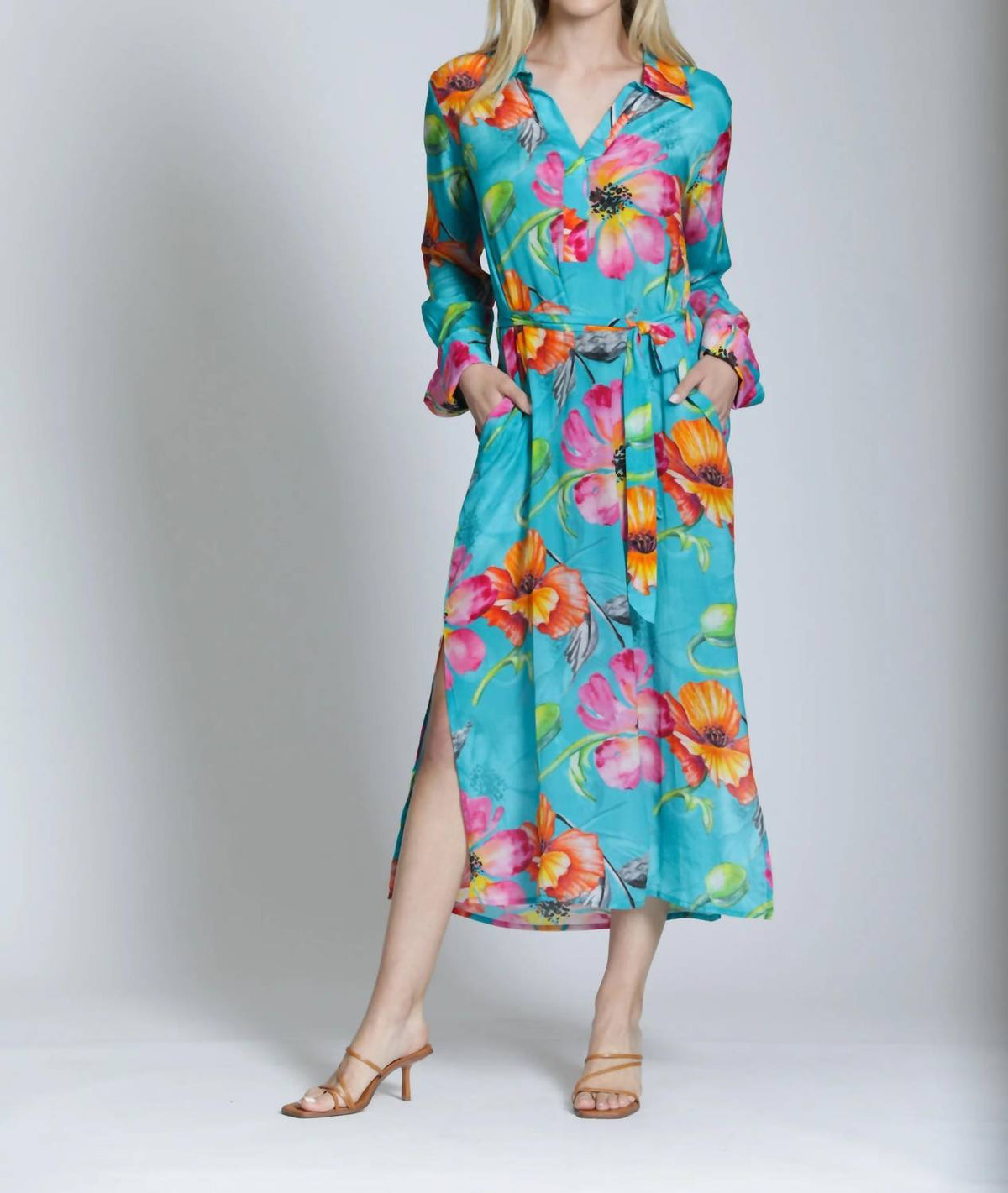 Apny - Tropical Bloom Half Placket Maxi Dress