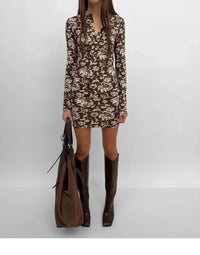 Rodebjer Kiara Henley Mini Shirt Dress in brown cream - women's dress