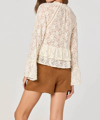 Astr - Tiered Lace Bell Sleeve Top