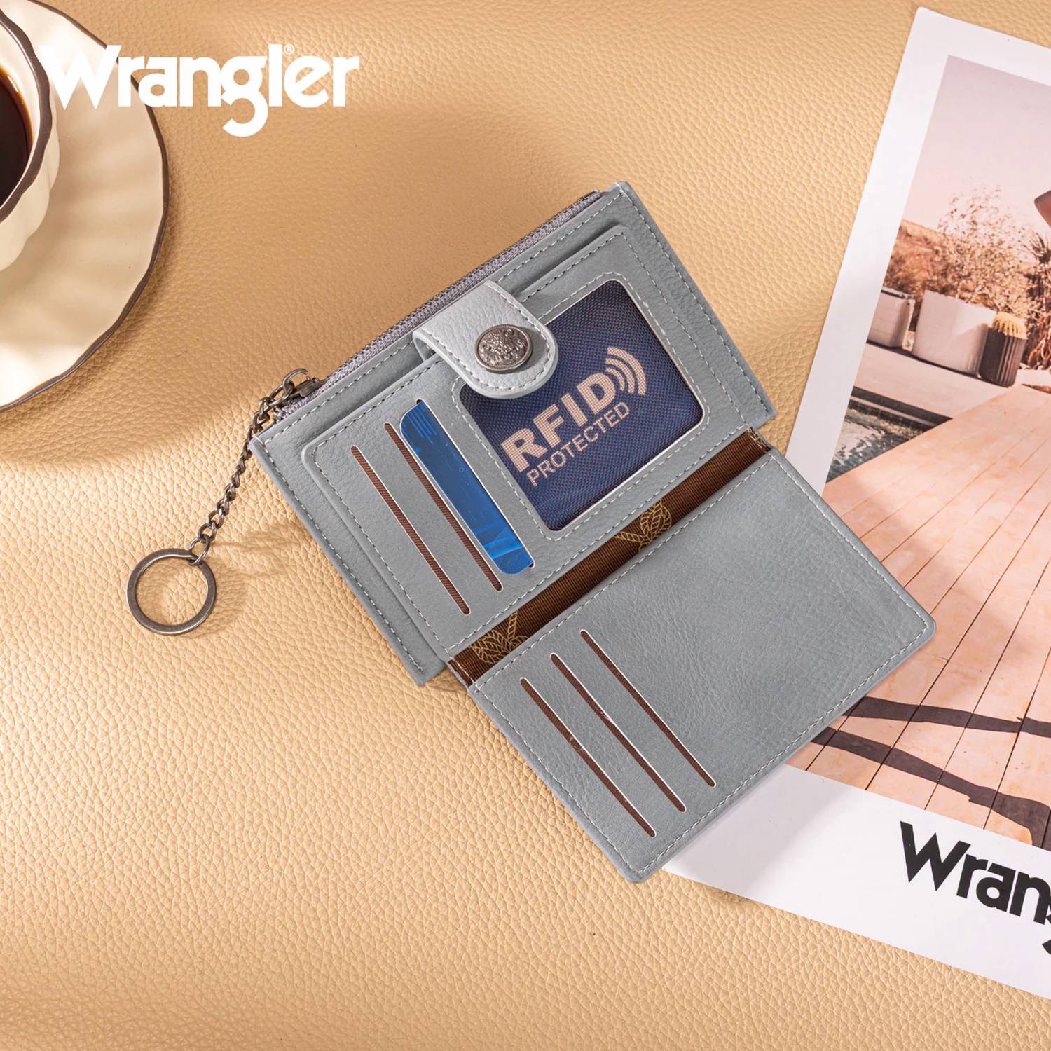 Wrangler - Floral Embossed Bi-fold Wallet with Key Ring