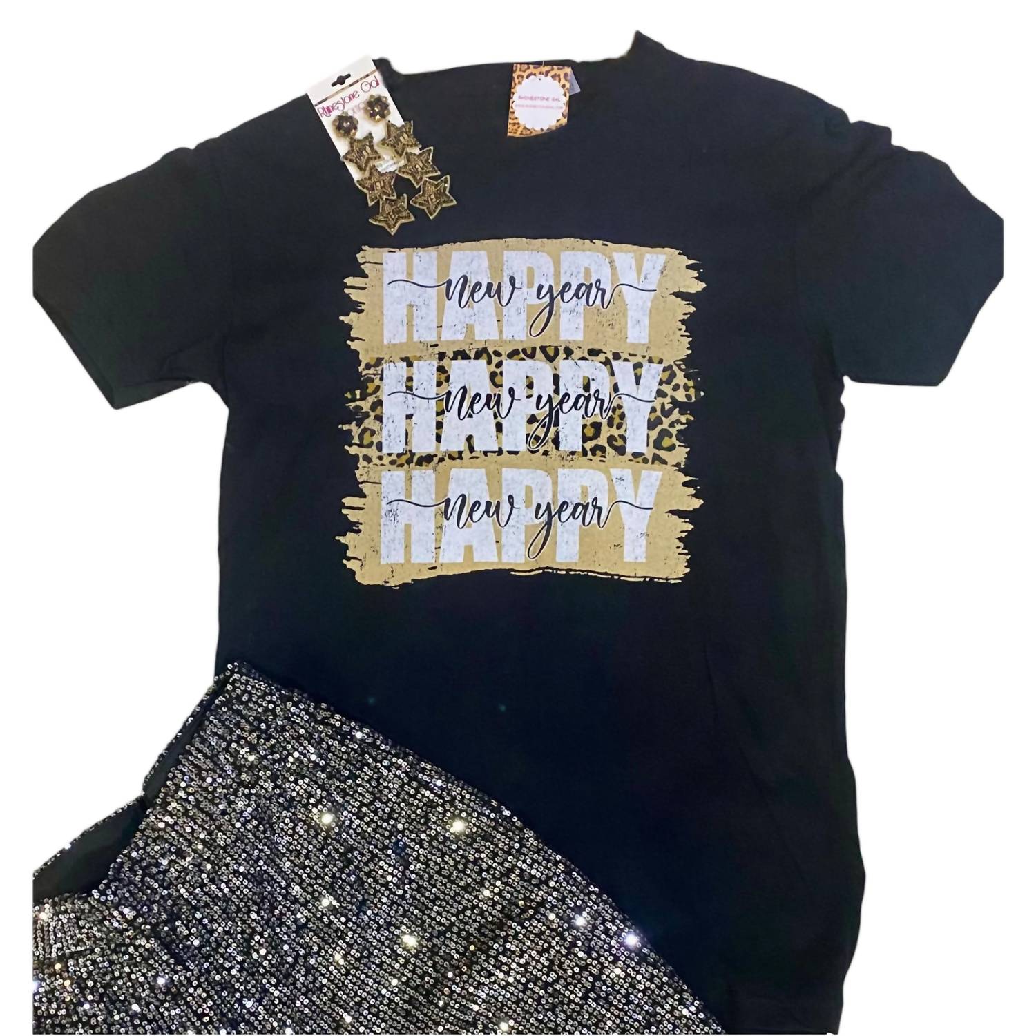Way Down South - Women's Leopard Print Happy New Year Tee