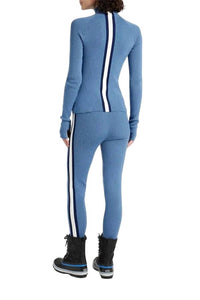 Cordova Roll Neck Azure Stripe Knit Top And Matching Pants Set in blue - women's sleepwear - detail view