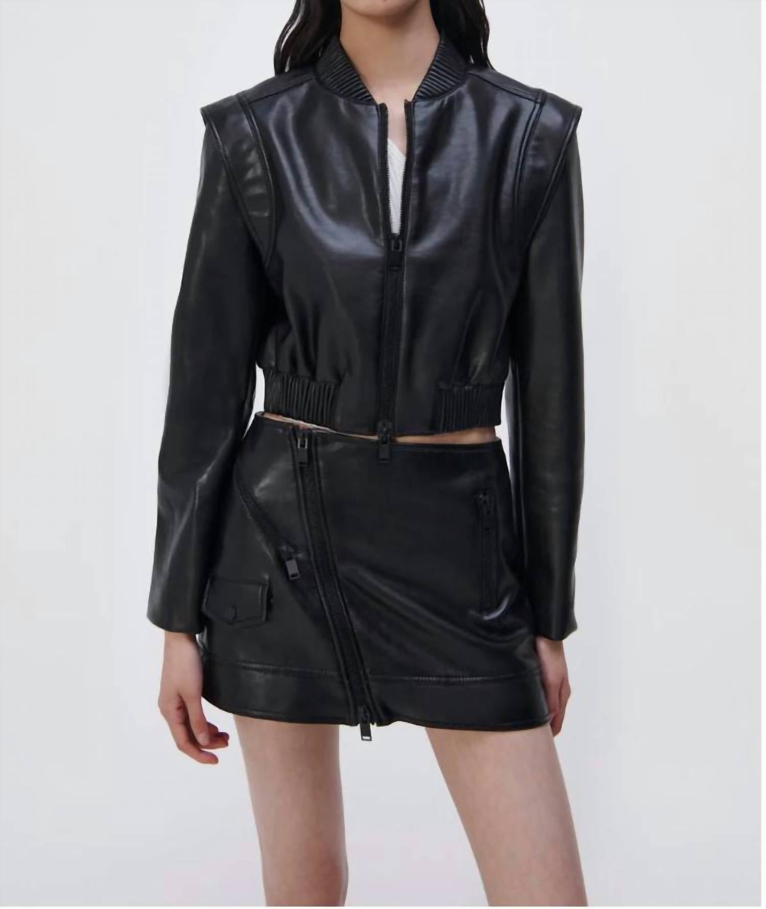 SIMKHAI Doreen Boxy Bomber Jacket in black - women's jacket