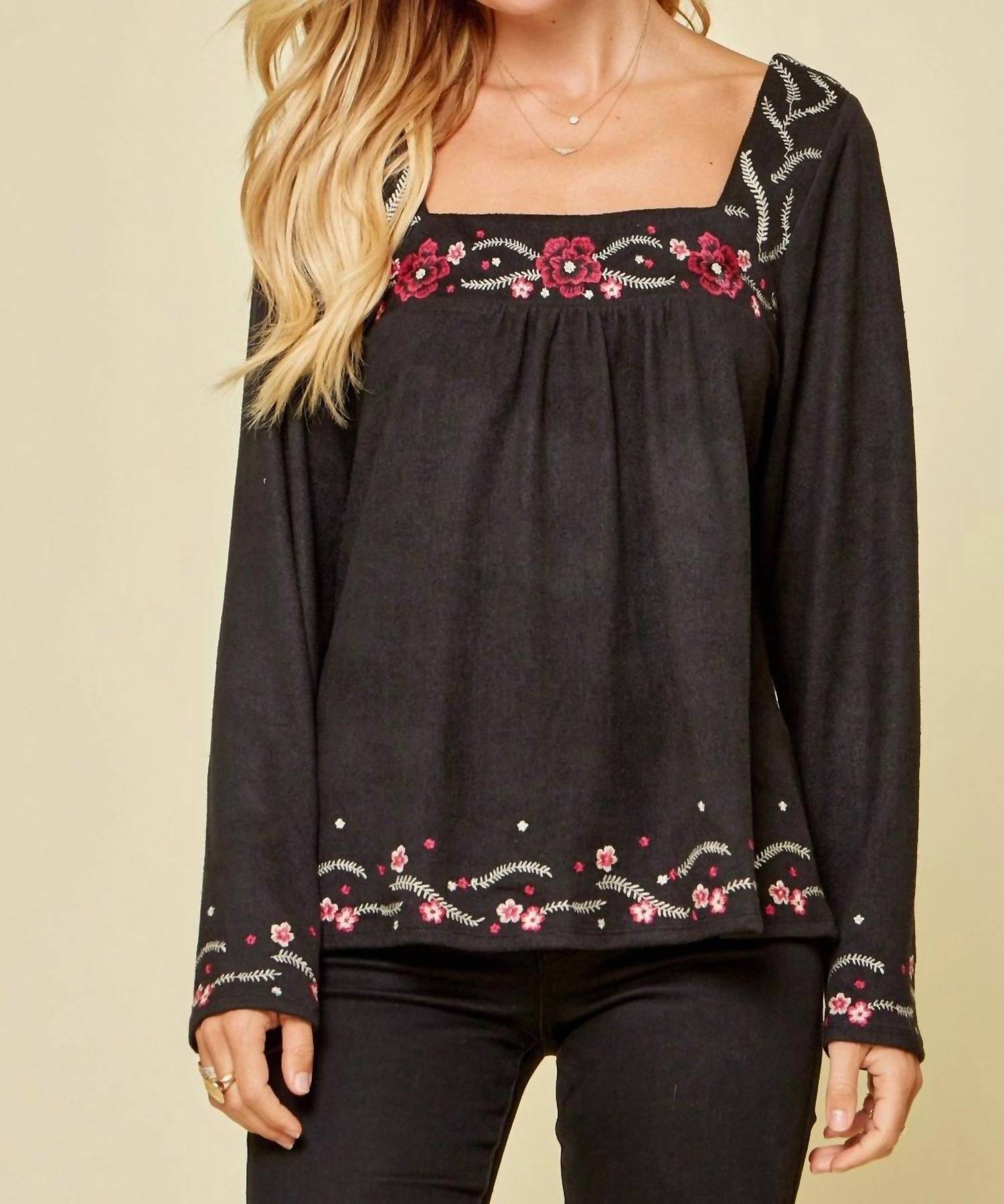 Andree By Unit - Floral Embroidered Babydoll Top