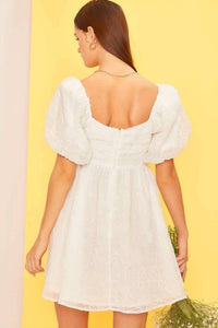 Main Strip - Floral Emb Puff Sleeve Babydoll Dress