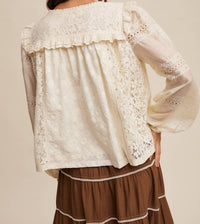 Listicle Britt Embroidered Lace Blouse in ivory - women's blouse - detail view