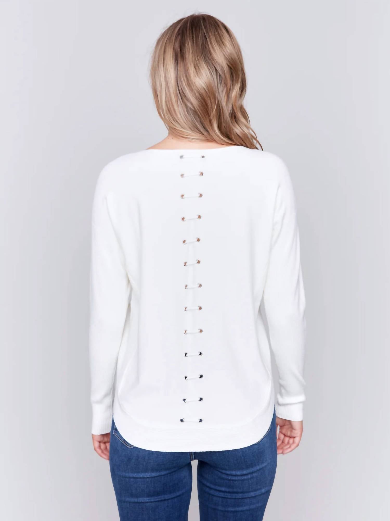 Charlie B - Long Sleeve Sweater With Back Eyelet Detail