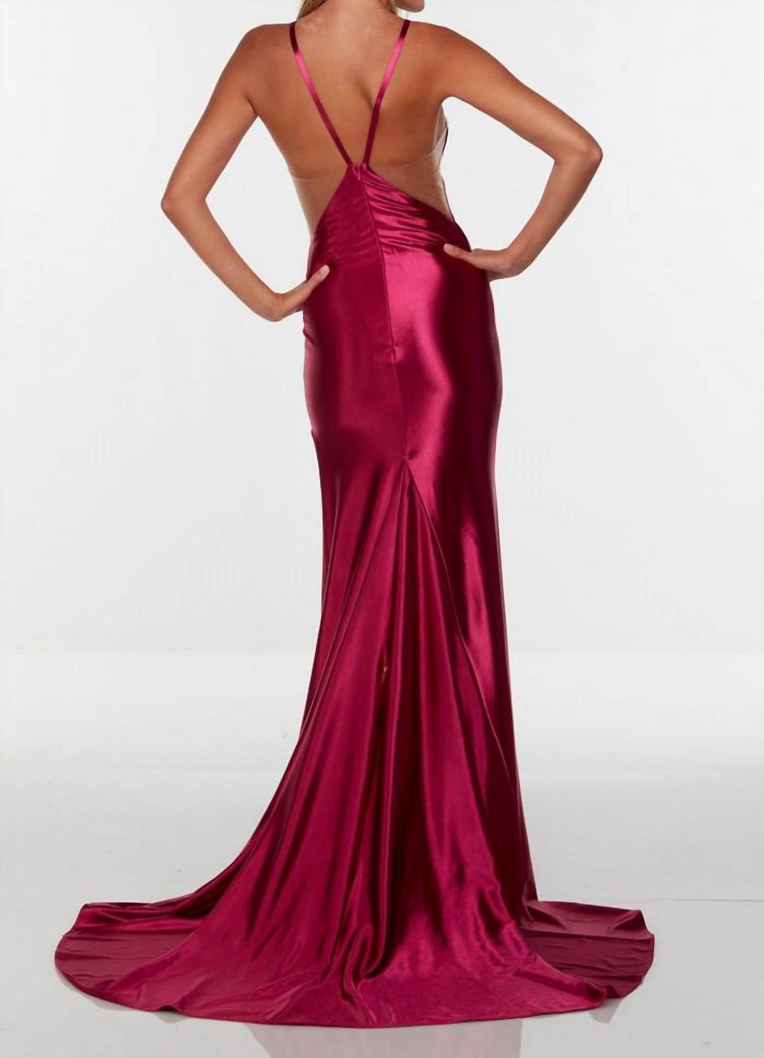 ALYCE PARIS Splendid Halter Neck High Slit Evening Dress in cranberry - women's dress - detail view