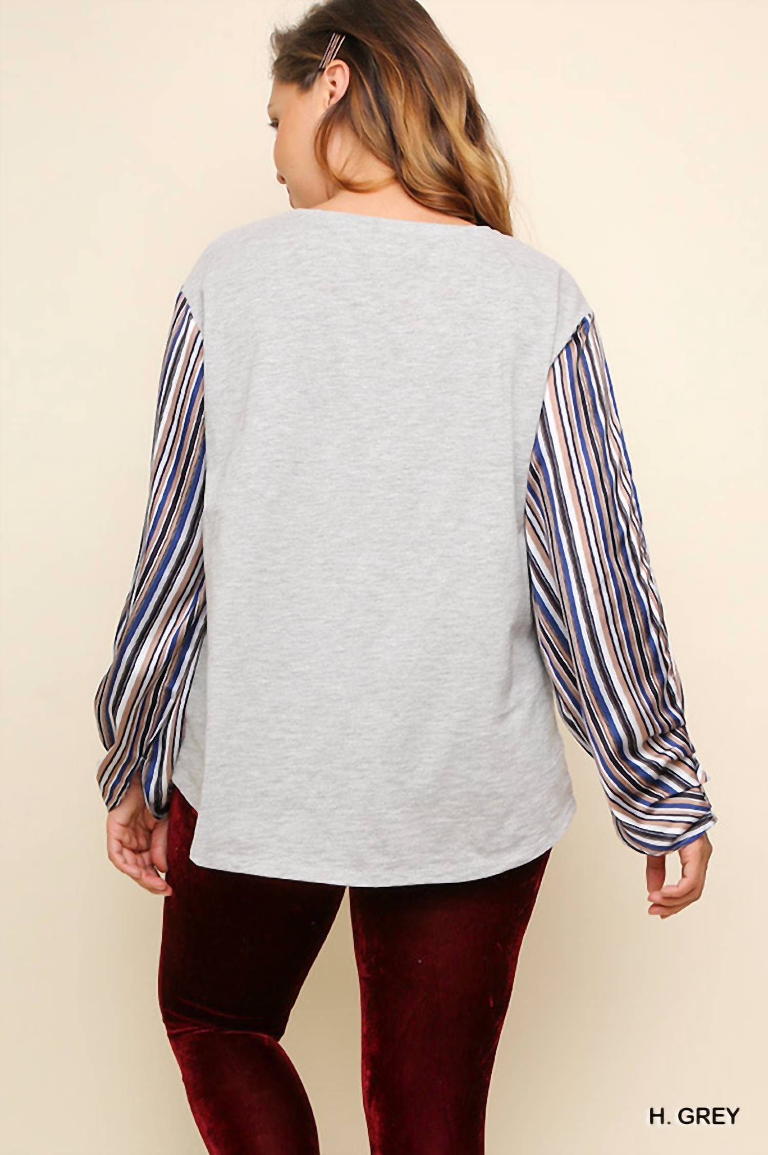 Umgee - Satin Striped Sleeve Top - Plus