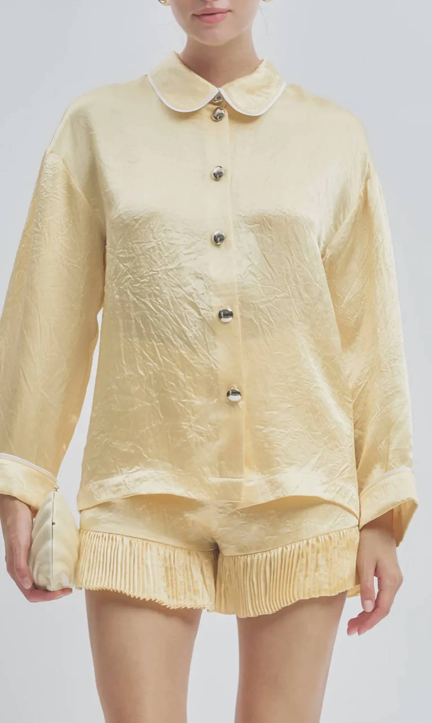 Maude Club - Porter Crinkle Satin Oversized Shirt